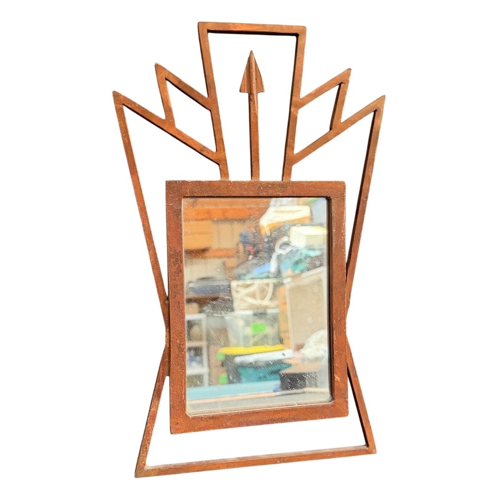 Vintage Southwest Metal Thunderbird Wall Mirror Rustic Copper Tone Geometric 12"